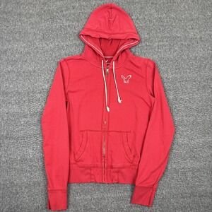 American Eagle Outfitters Hoodie Womens Medium Red Zip Up Eagle Logo Sweatshirt